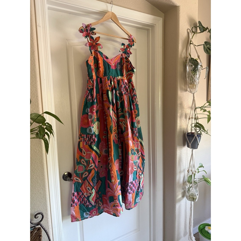 FARM Rio Teal, Coral & Pink Floral Midi Dress - Picture 4 of 16